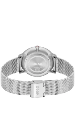 #Style 3-Zeiger-Uhr mit schwarzem Zifferblatt und Mesh-Armband