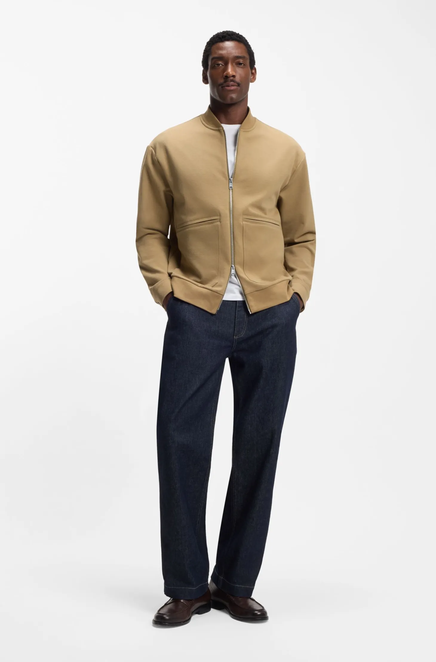Sweatjacke aus angerautem Baumwoll-Mix mit Reißverschluss