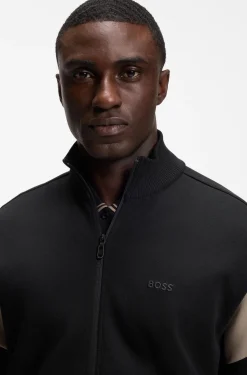 Sweatjacke aus Baumwoll-Mix mit Reißverschluss und kontrastierenden Einsätzen