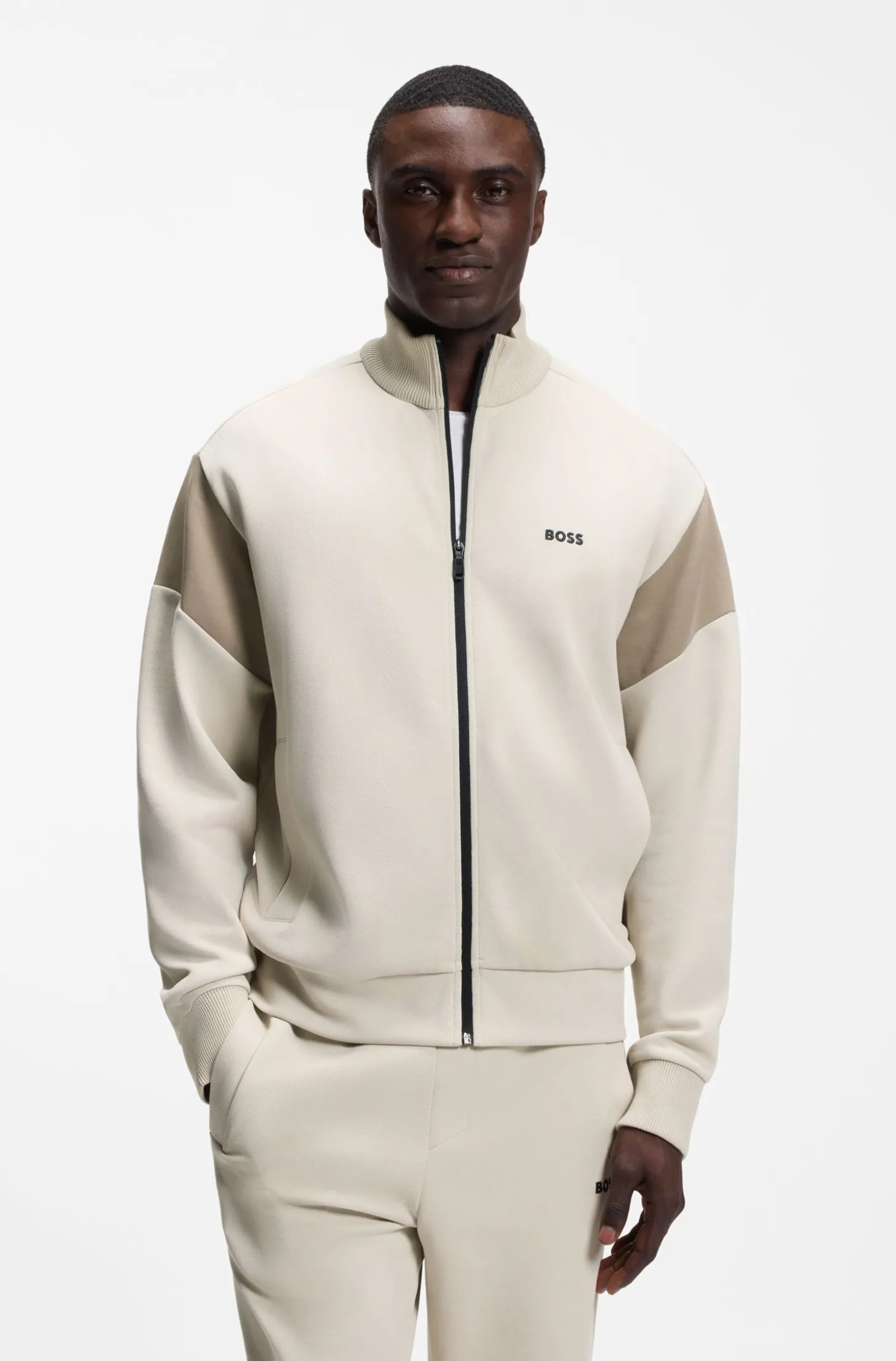 Sweatjacke aus Baumwoll-Mix mit Reißverschluss und kontrastierenden Einsätzen