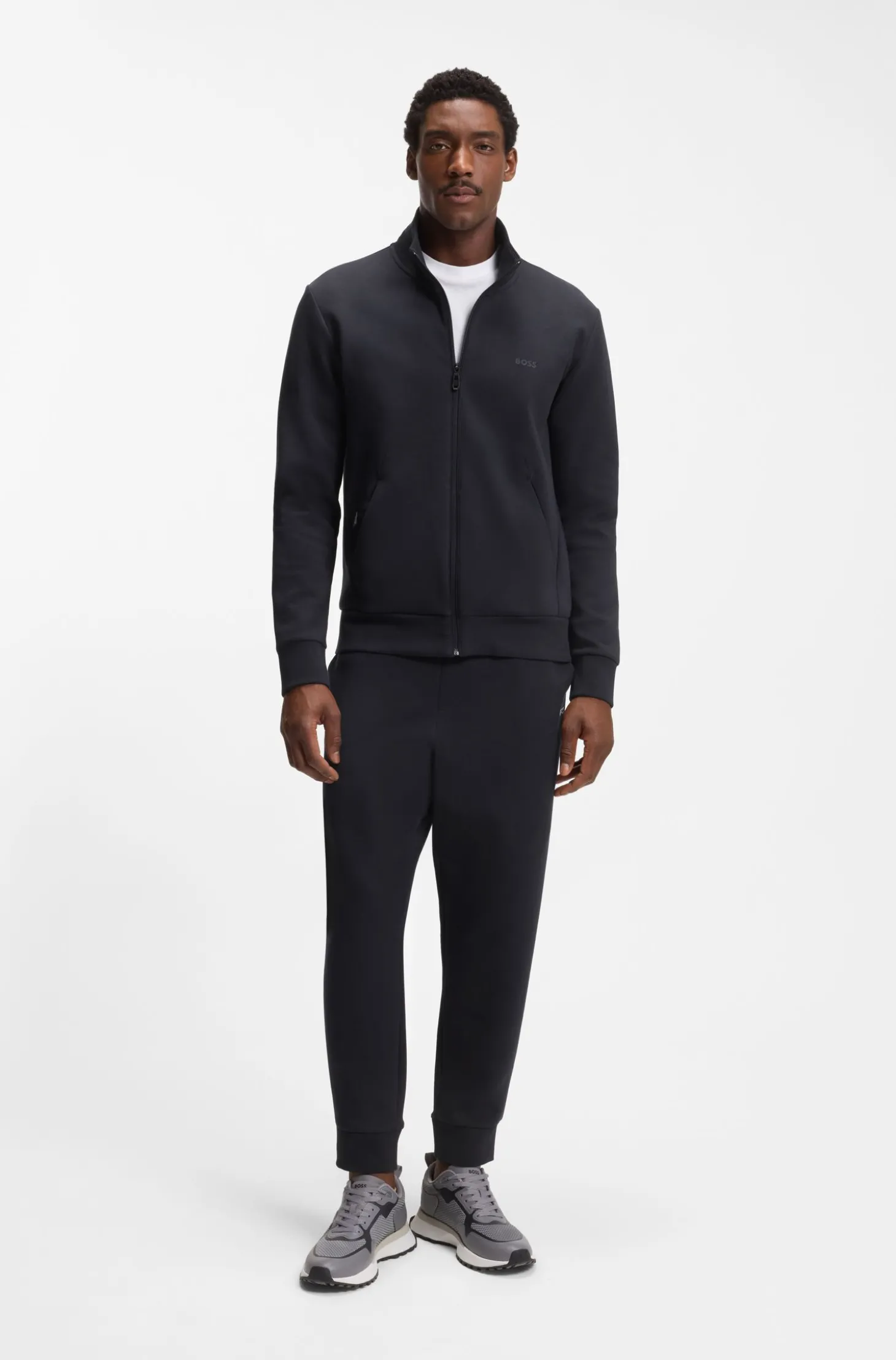 Sweatjacke aus Stretch-Baumwolle mit Reißverschluss und Logo-Print