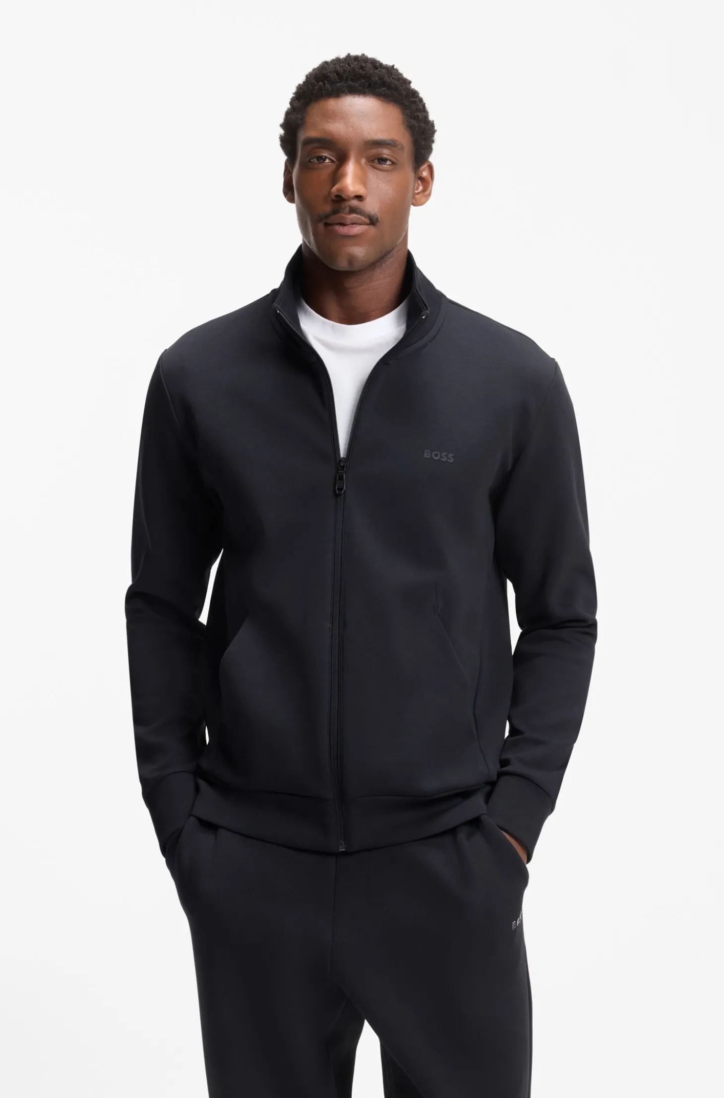 Sweatjacke aus Stretch-Baumwolle mit Reißverschluss und Logo-Print