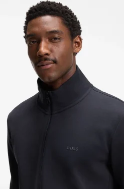 Sweatjacke aus Stretch-Baumwolle mit Reißverschluss und Logo-Print