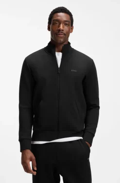 Sweatjacke aus Stretch-Baumwolle mit Reißverschluss und Logo-Print