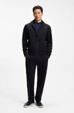 Sweatjacke aus Woll-Mix mit Stehkragen und durchgehendem Reißverschluss