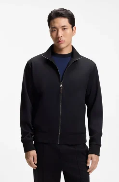Sweatjacke aus Woll-Mix mit Stehkragen und durchgehendem Reißverschluss