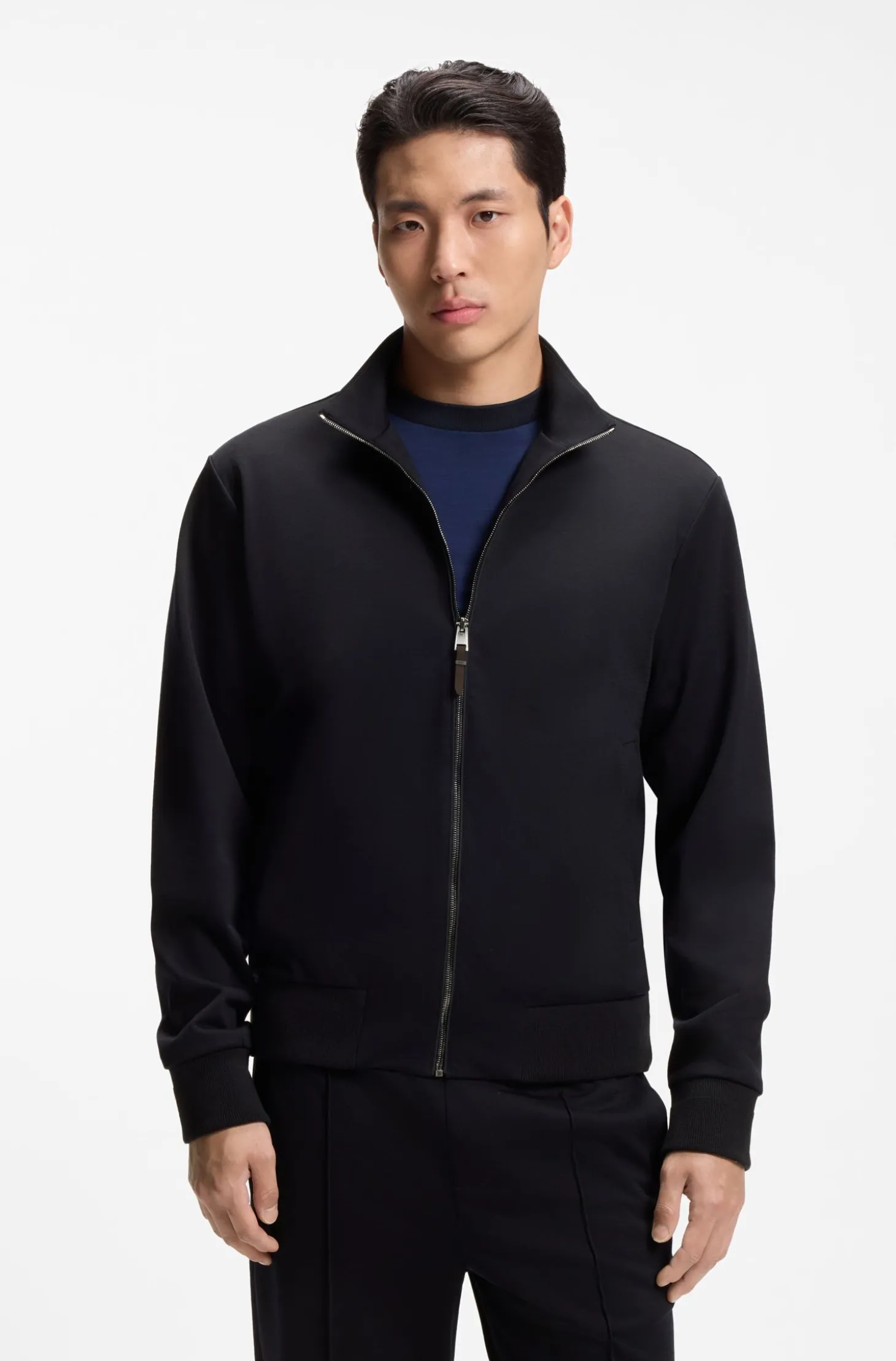 Sweatjacke aus Woll-Mix mit Stehkragen und durchgehendem Reißverschluss
