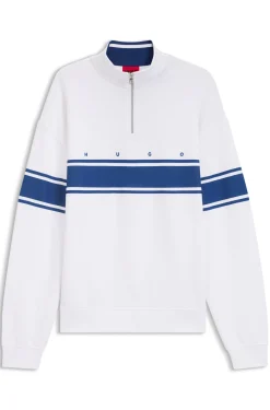 Sweatshirt aus Baumwolle mit Troyerkragen und Streifen-Print
