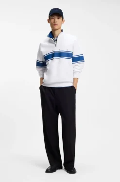 Sweatshirt aus Baumwolle mit Troyerkragen und Streifen-Print
