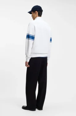 Sweatshirt aus Baumwolle mit Troyerkragen und Streifen-Print
