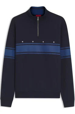 Sweatshirt aus Baumwolle mit Troyerkragen und Streifen-Print