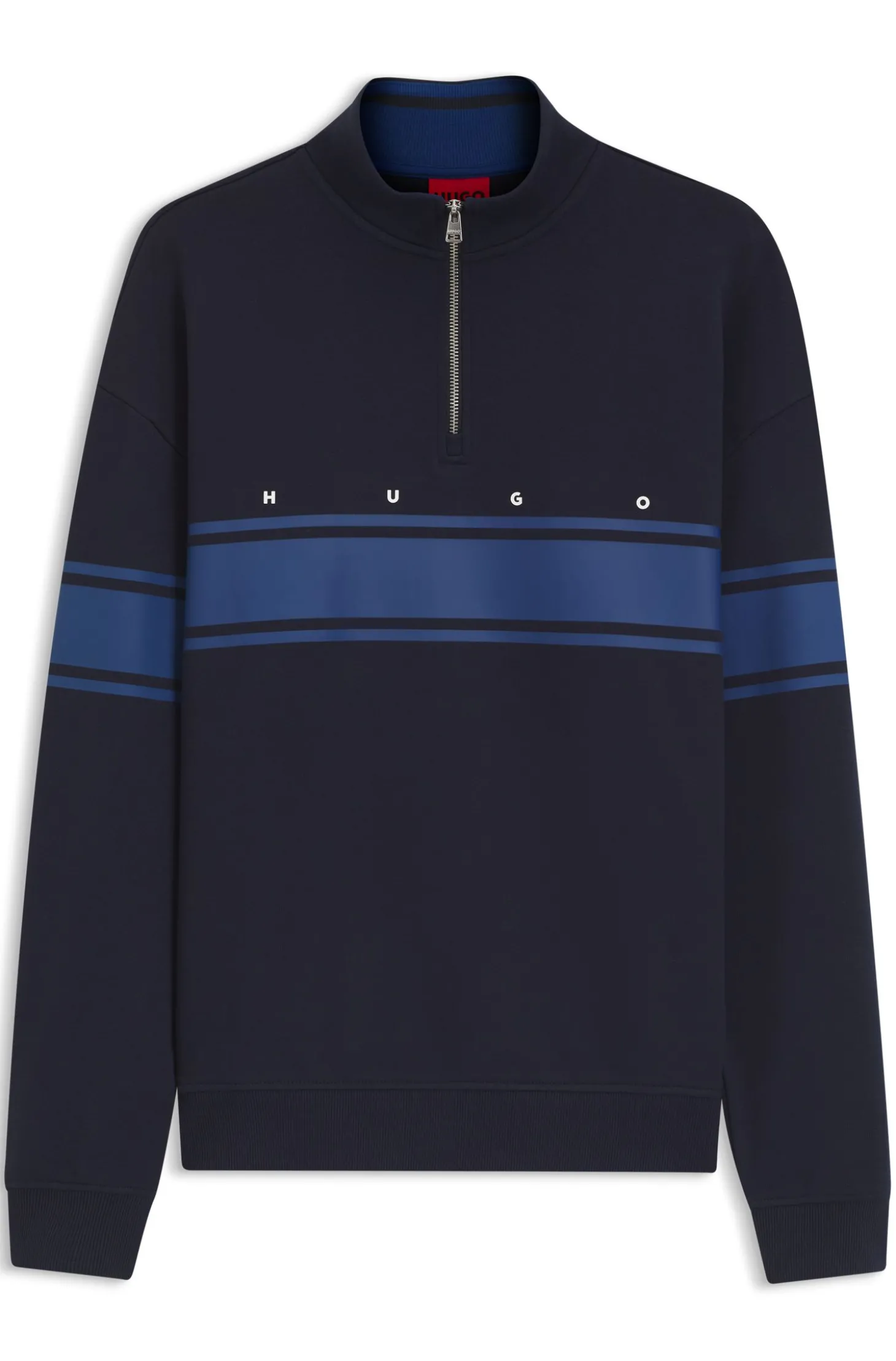 Sweatshirt aus Baumwolle mit Troyerkragen und Streifen-Print