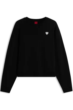 Sweatshirt aus Baumwolle mit Glitzer-Herz-Logo-Badge