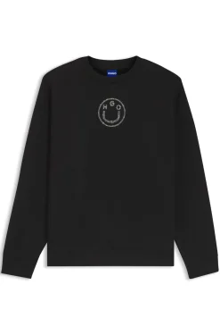 Sweatshirt aus Baumwolle mit Happy HUGO Logo aus Strasssteinen