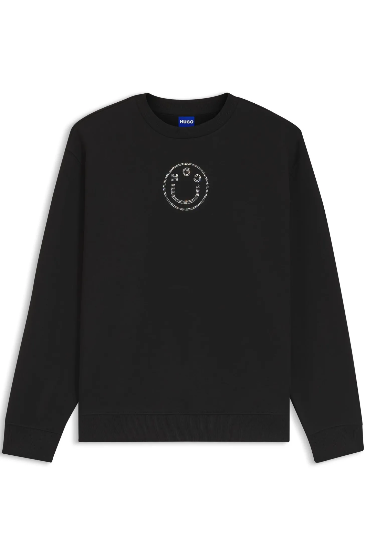 Sweatshirt aus Baumwolle mit Happy HUGO Logo aus Strasssteinen
