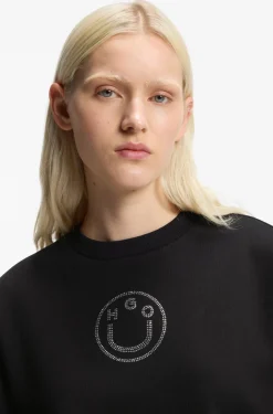 Sweatshirt aus Baumwolle mit Happy HUGO Logo aus Strasssteinen