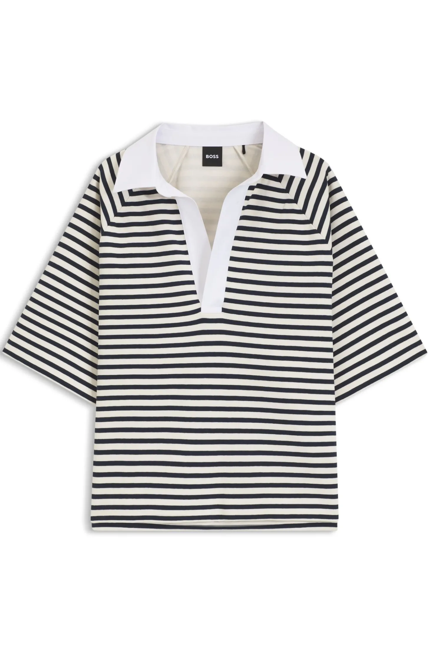 Sweatshirt aus Baumwoll-Mix mit Streifen-Muster und Johnny-Kragen