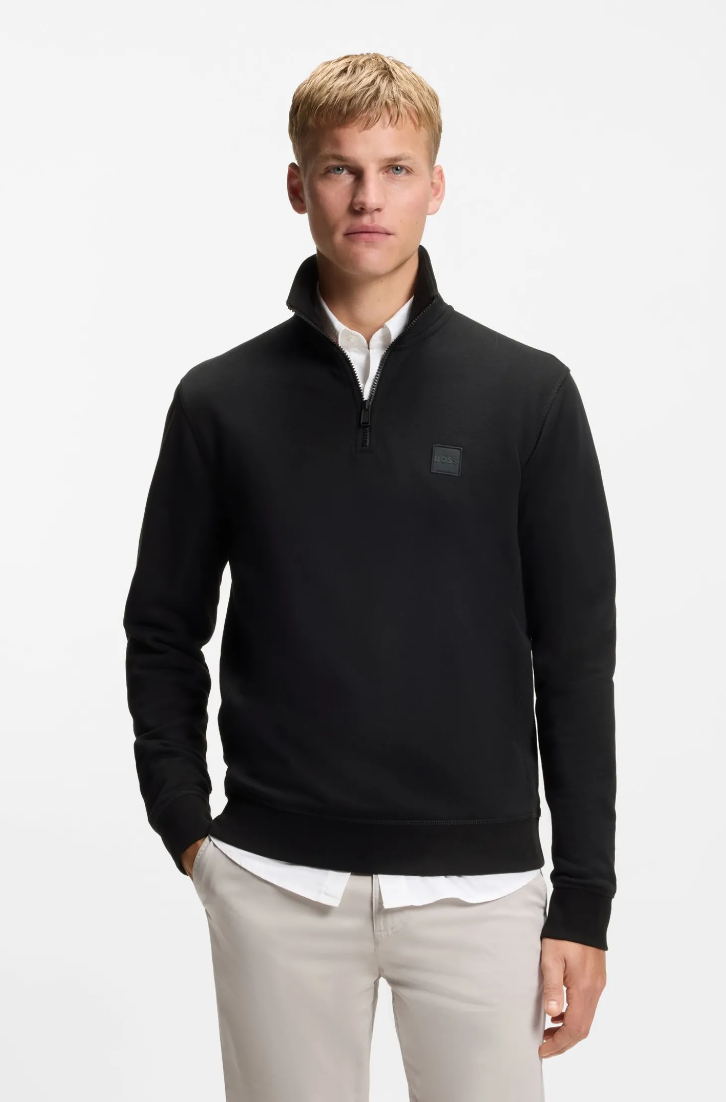 Sweatshirt aus Baumwoll-Terry mit Troyerkragen