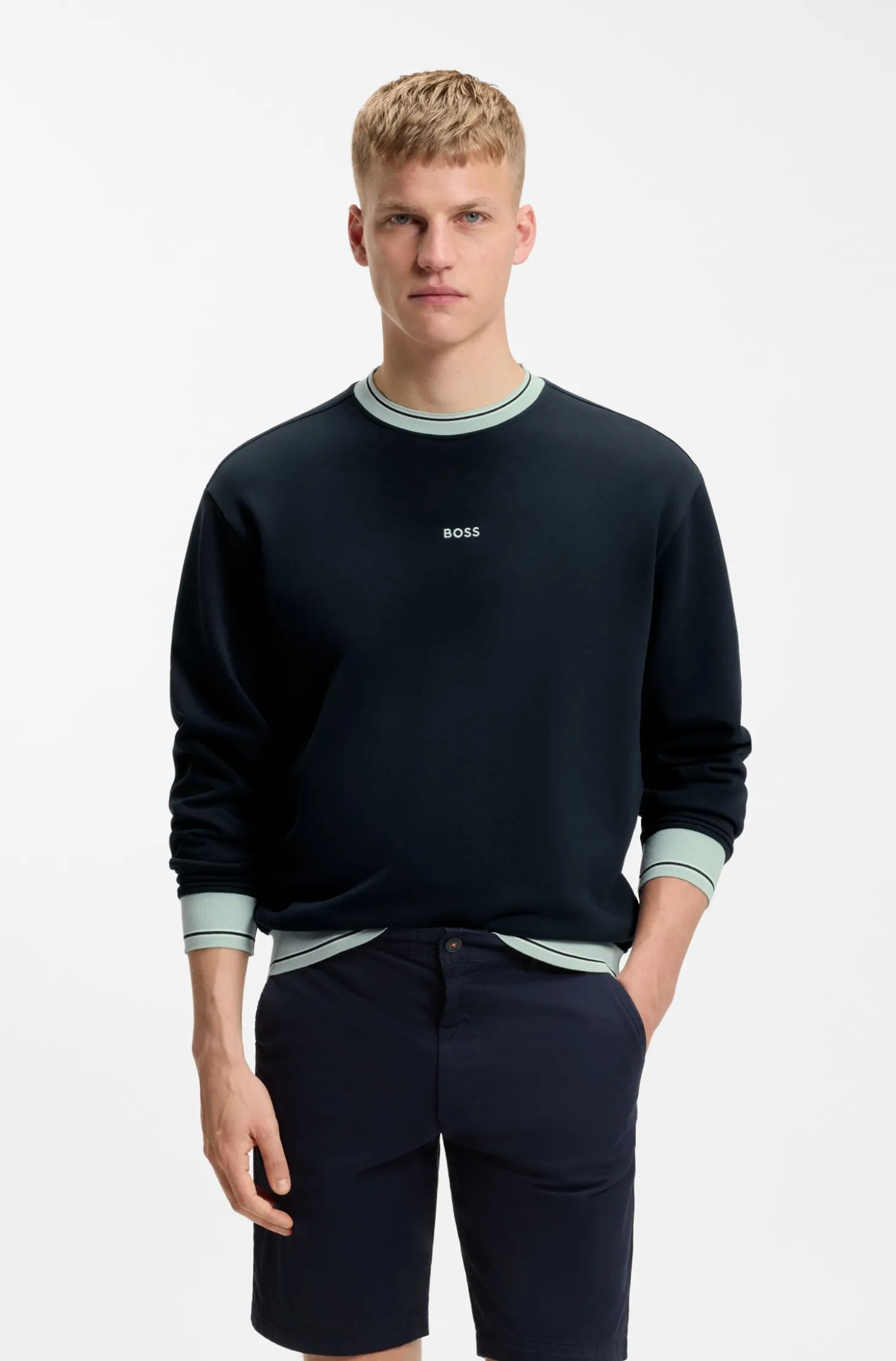 Sweatshirt aus Baumwoll-Terry mit Kontrast-Details