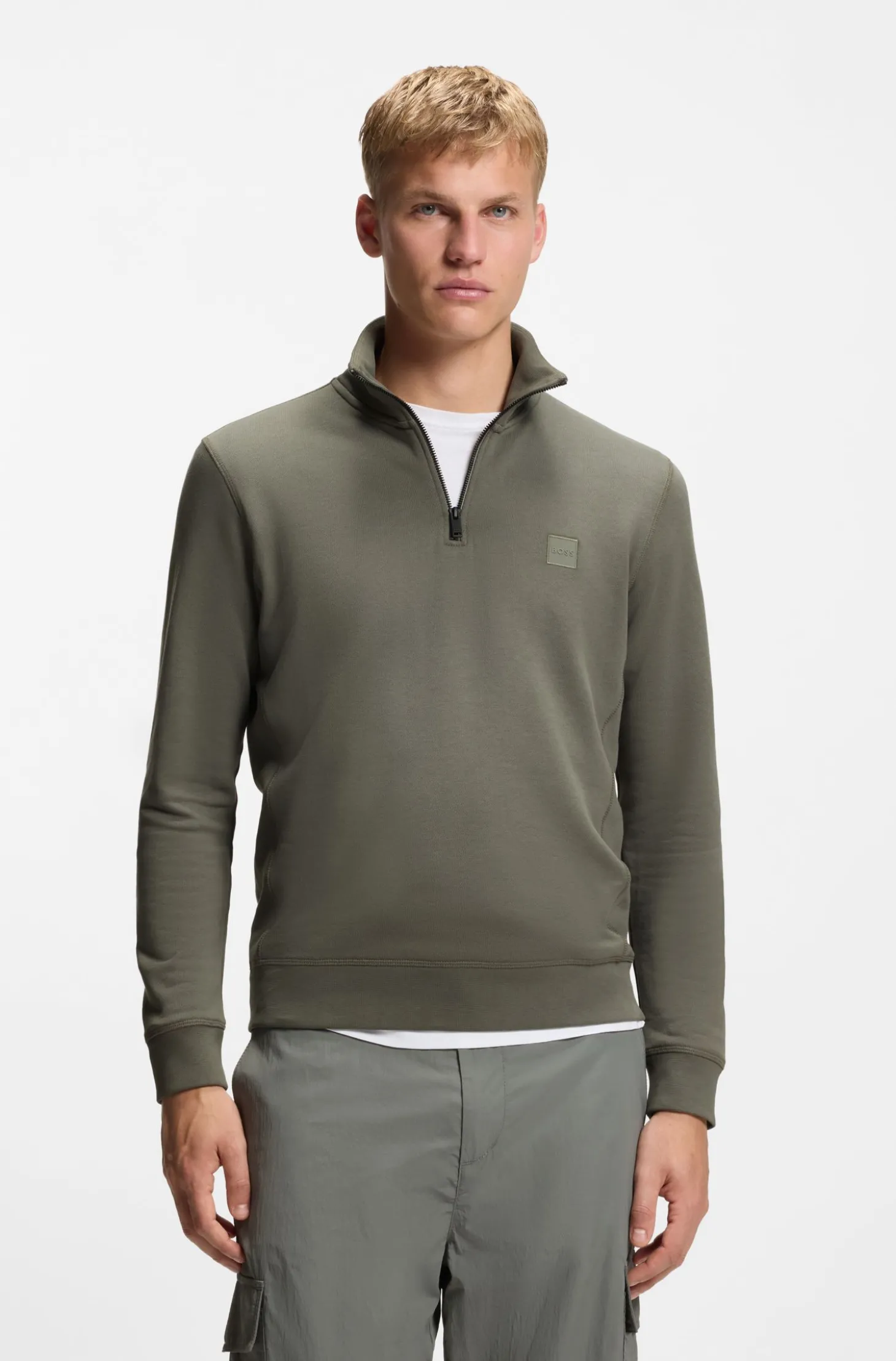 Sweatshirt aus Baumwoll-Terry mit Troyerkragen
