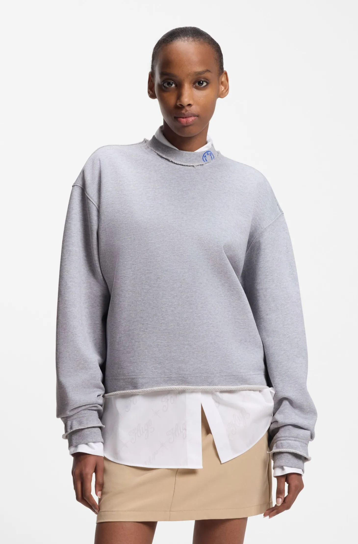 Sweatshirt aus Baumwoll-Terry mit Logo-Kragen