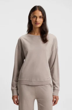 Sweatshirt aus meliertem Jersey mit U-Boot-Ausschnitt und Logo-Applikation