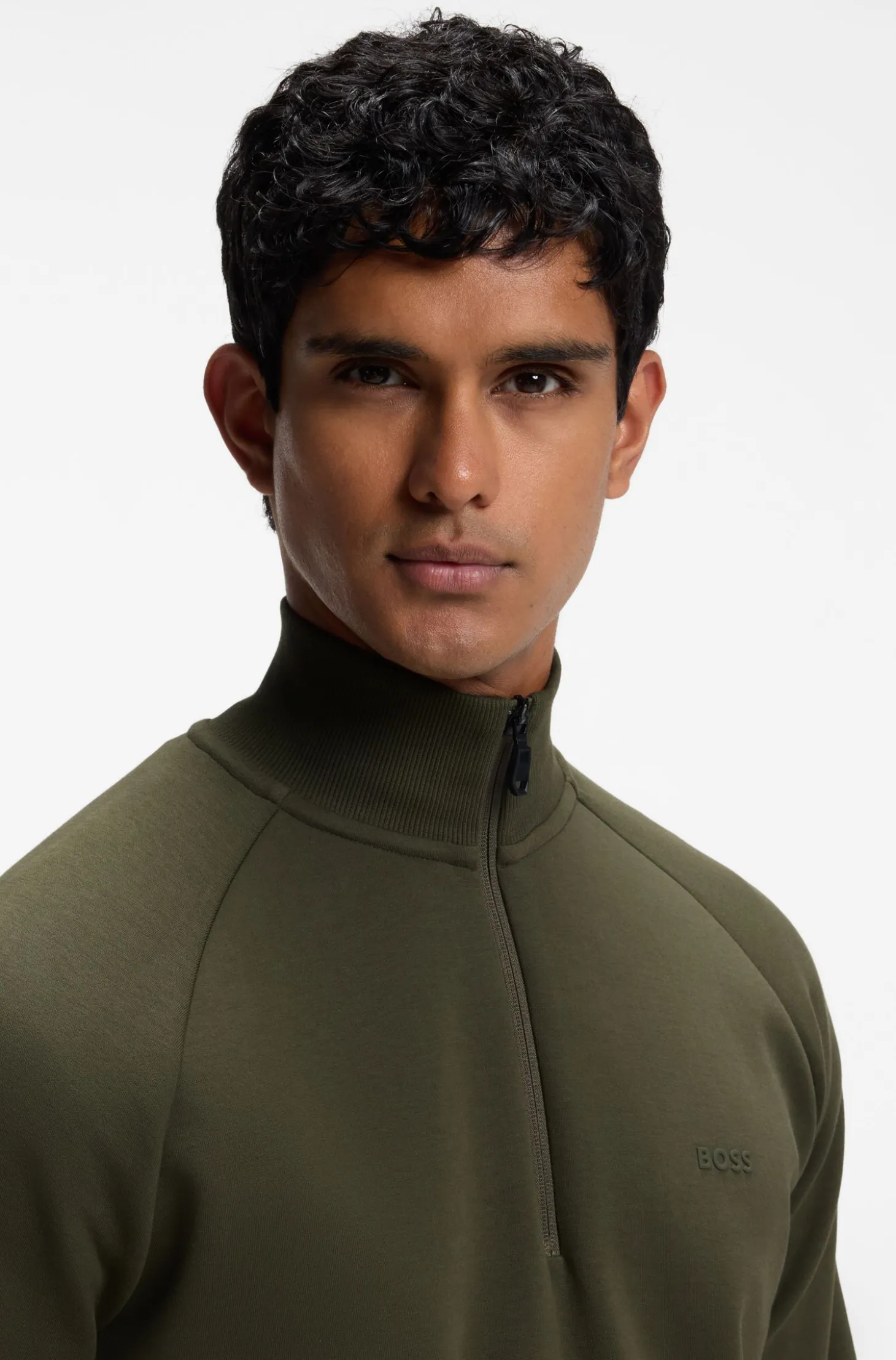 Sweatshirt aus Stretch-Baumwolle mit Troyerkragen
