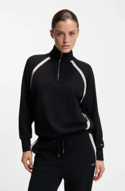 Sweatshirt mit Reißverschluss am Kragen und kontrastfarbenen Einsätzen
