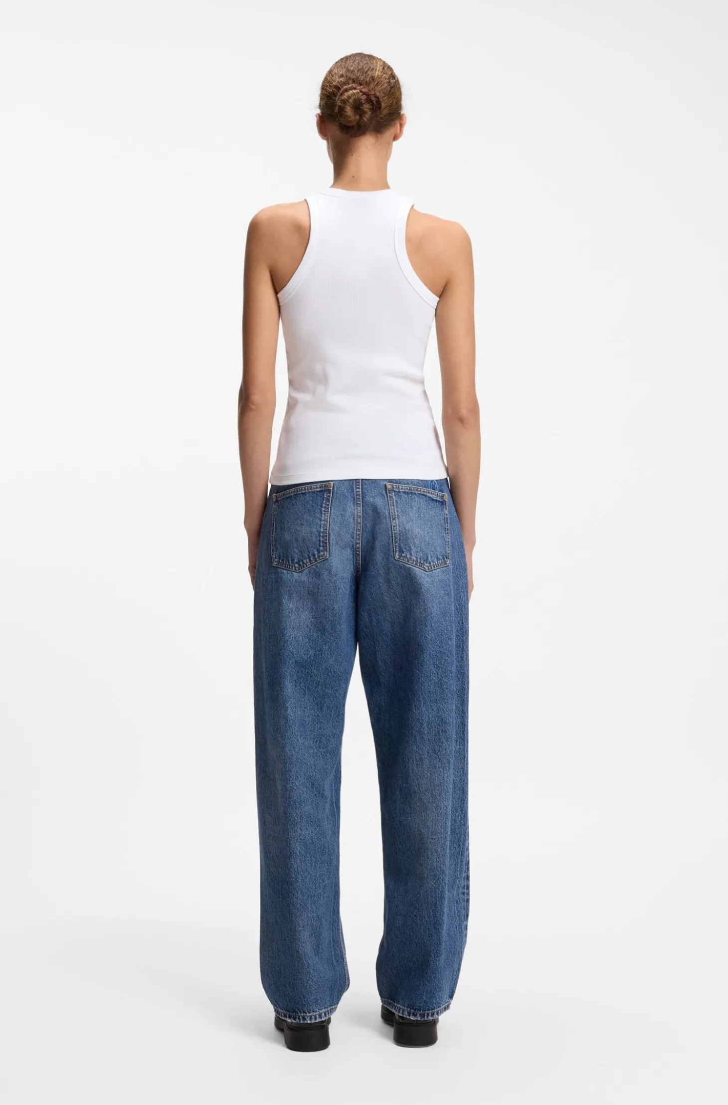 Tanktop aus Stretch-Baumwolle mit blauem Logo-Label