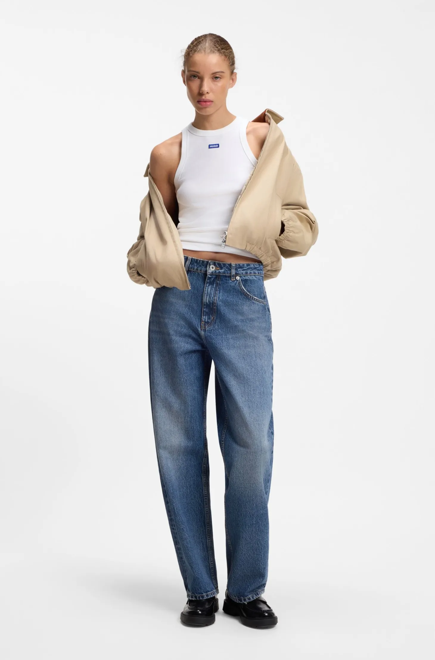 Tanktop aus Stretch-Baumwolle mit blauem Logo-Label