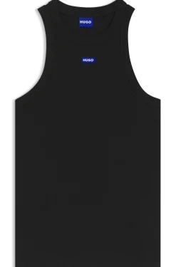Tanktop aus Stretch-Baumwolle mit blauem Logo-Label