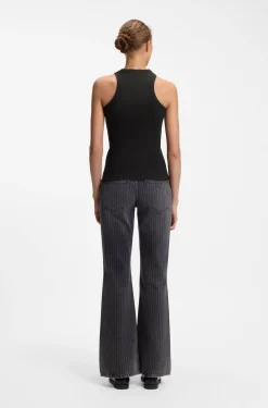 Tanktop aus Stretch-Baumwolle mit blauem Logo-Label