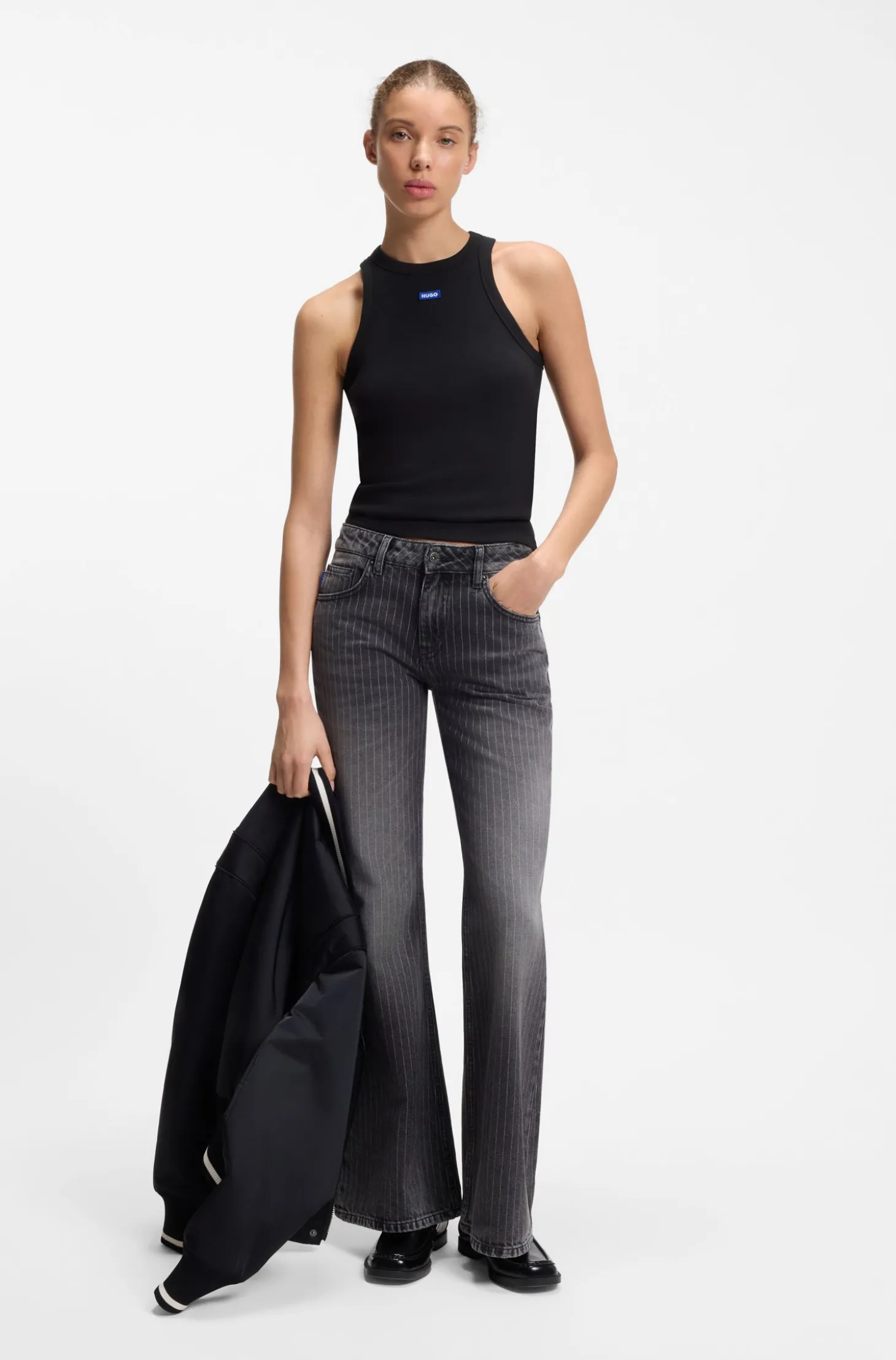 Tanktop aus Stretch-Baumwolle mit blauem Logo-Label
