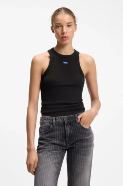 Tanktop aus Stretch-Baumwolle mit blauem Logo-Label