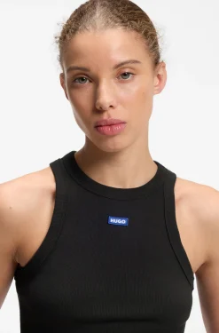 Tanktop aus Stretch-Baumwolle mit blauem Logo-Label