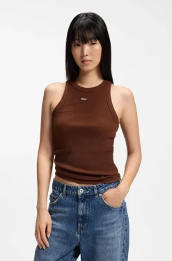 Tanktop aus Stretch-Baumwolle mit blauem Logo-Label