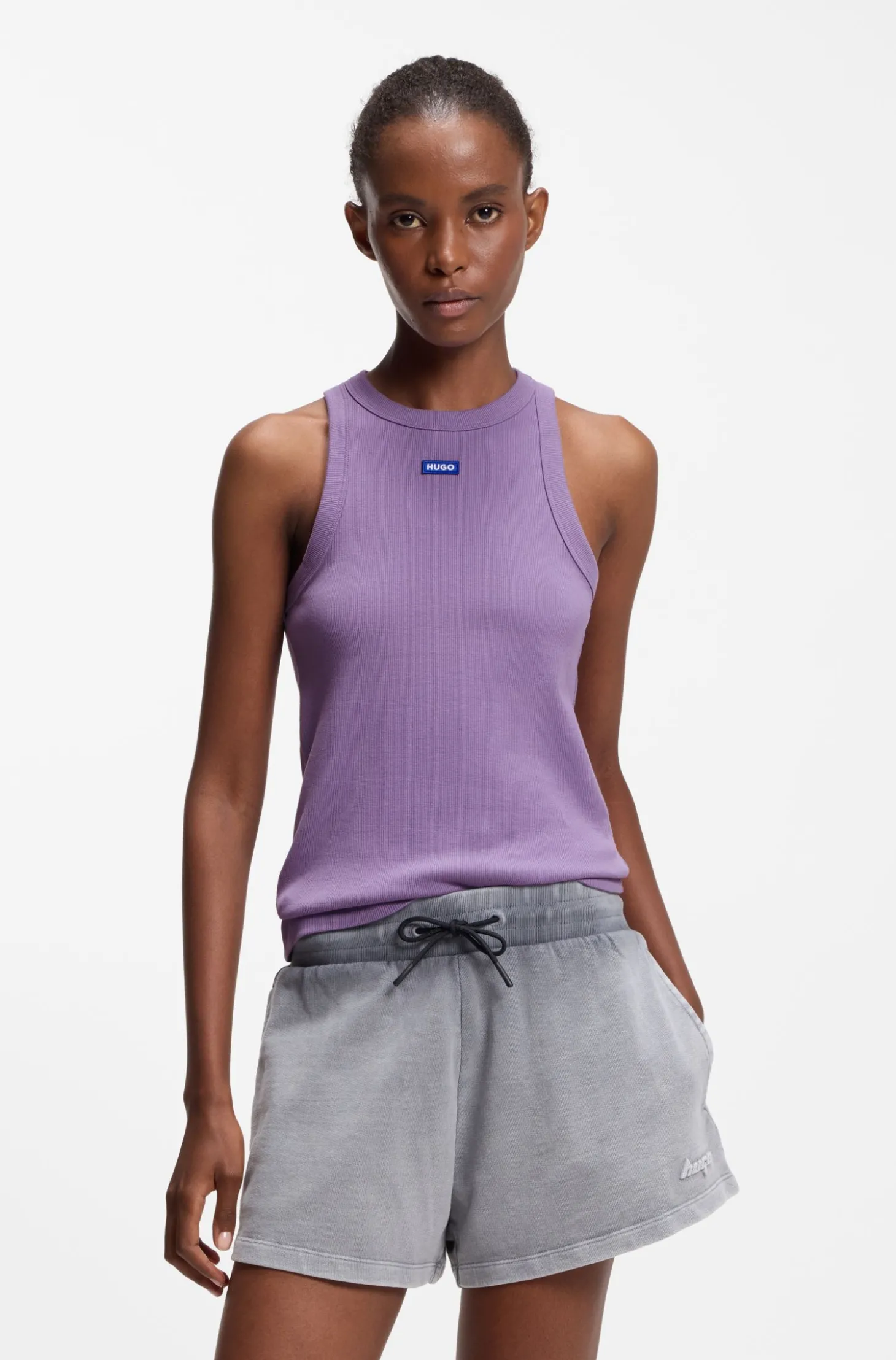 Tanktop aus Stretch-Baumwolle mit blauem Logo-Label