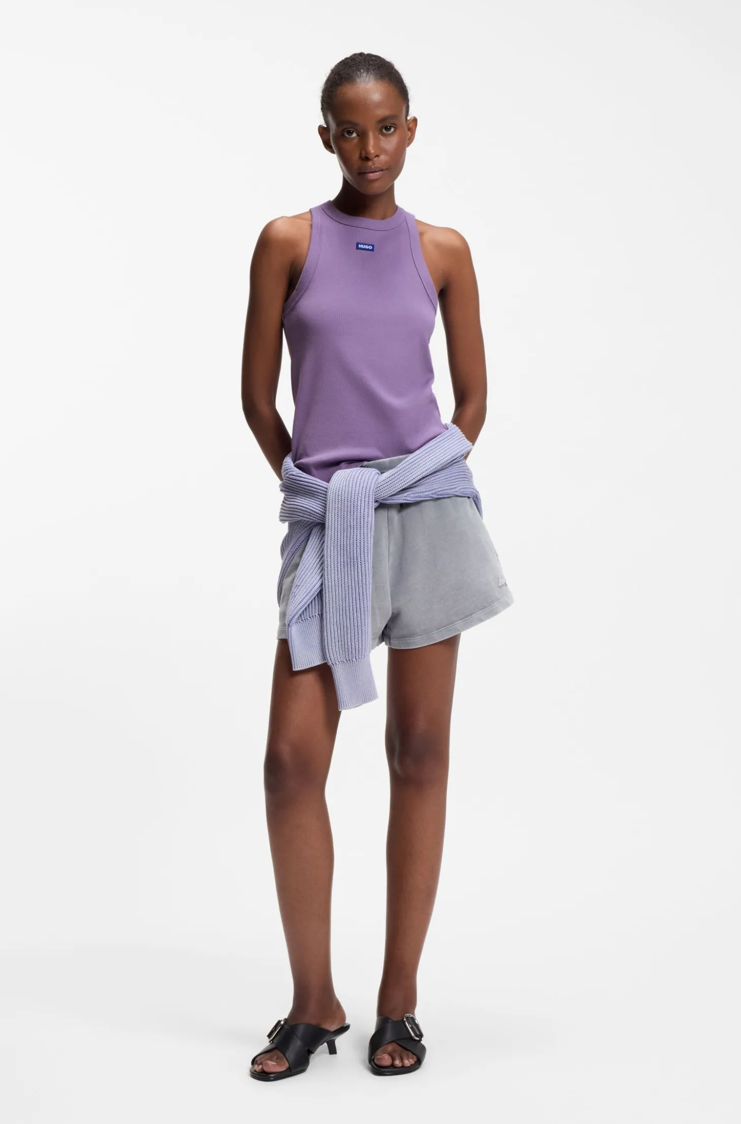 Tanktop aus Stretch-Baumwolle mit blauem Logo-Label
