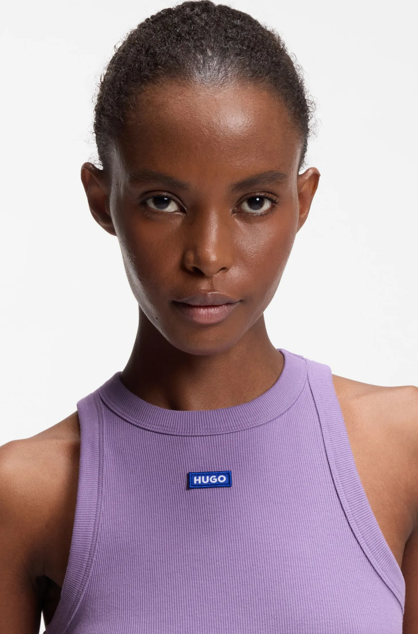 Tanktop aus Stretch-Baumwolle mit blauem Logo-Label