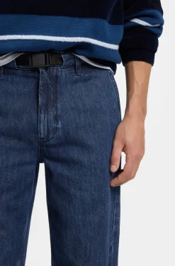 Tapered-Fit Jeans aus blauem festem Denim