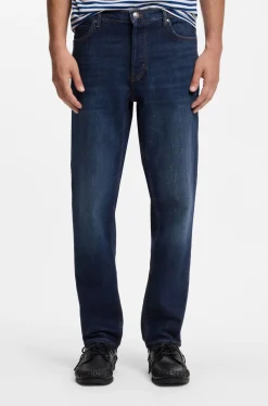 Tapered-Fit Jeans aus dunkelblauem Stretch-Denim