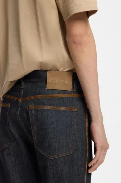 Tapered-Fit Jeans aus dunkelblauem ungewaschenem Denim