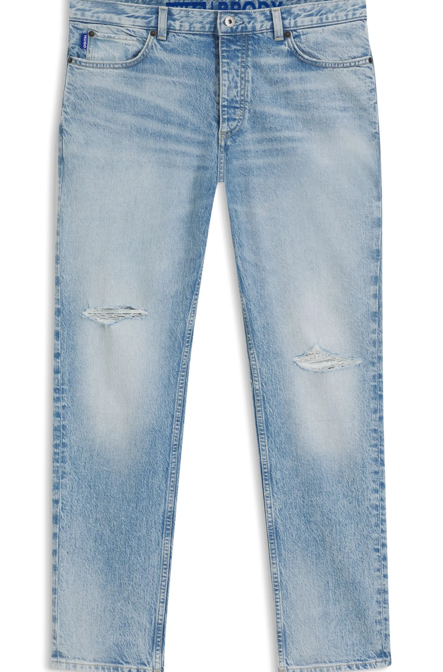 Tapered-Fit Jeans aus hellblauem Used-Denim