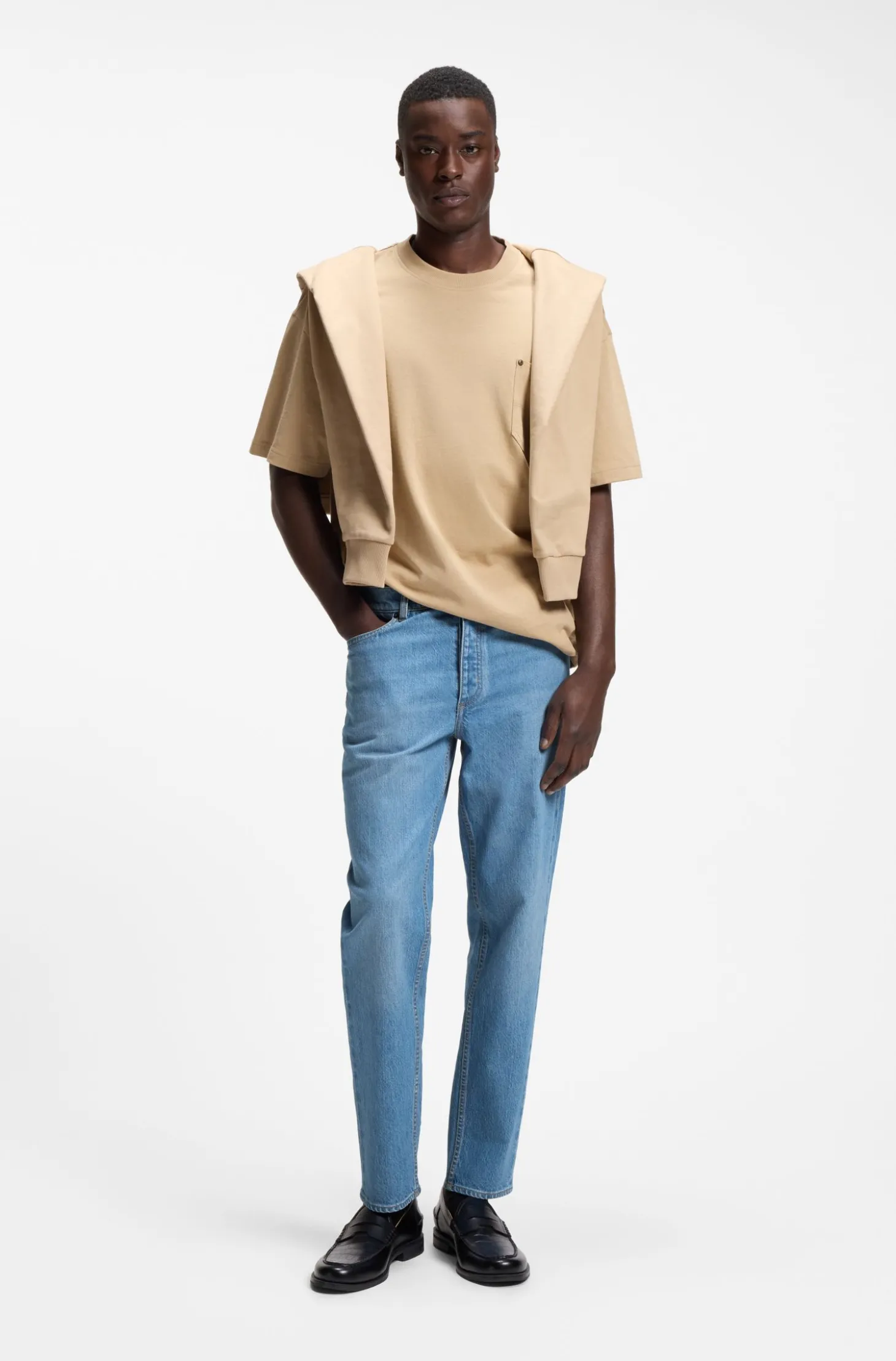 Tapered-Fit Jeans aus hellblauem, elastischem Denim