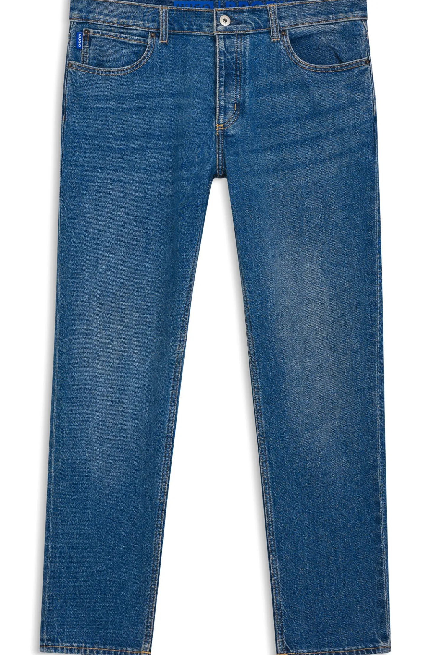 Tapered-Fit Jeans aus mittelblauem Stretch-Denim