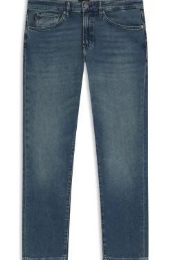 Tapered-Fit Jeans aus verwaschenem blauem Stretch-Denim