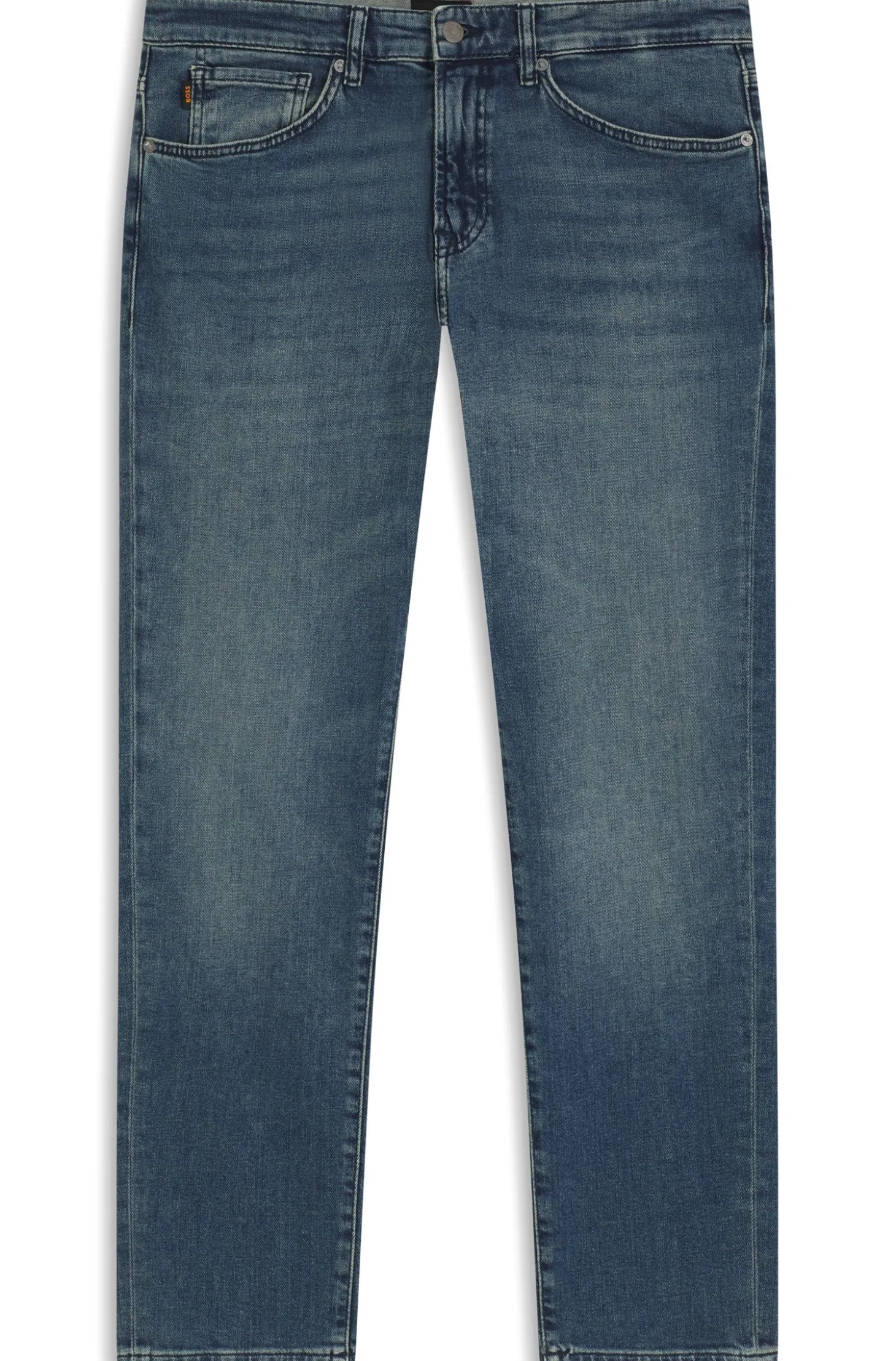 Tapered-Fit Jeans aus verwaschenem blauem Stretch-Denim