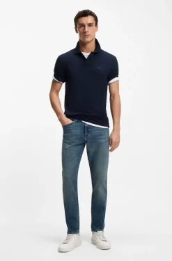 Tapered-Fit Jeans aus verwaschenem blauem Stretch-Denim