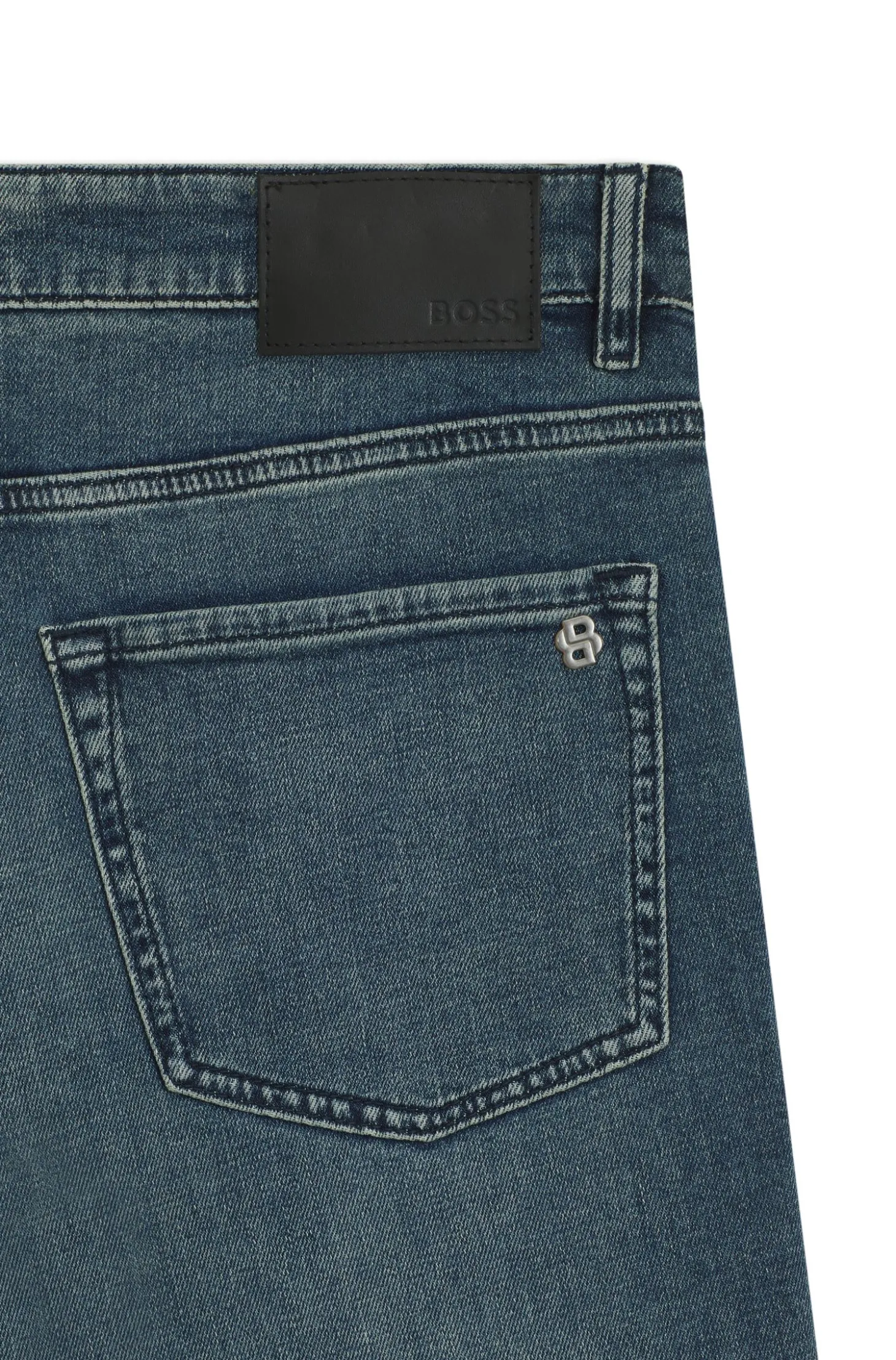 Tapered-Fit Jeans aus verwaschenem blauem Stretch-Denim