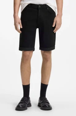 Tapered-Fit Shorts aus schwarzem Stretch-Denim